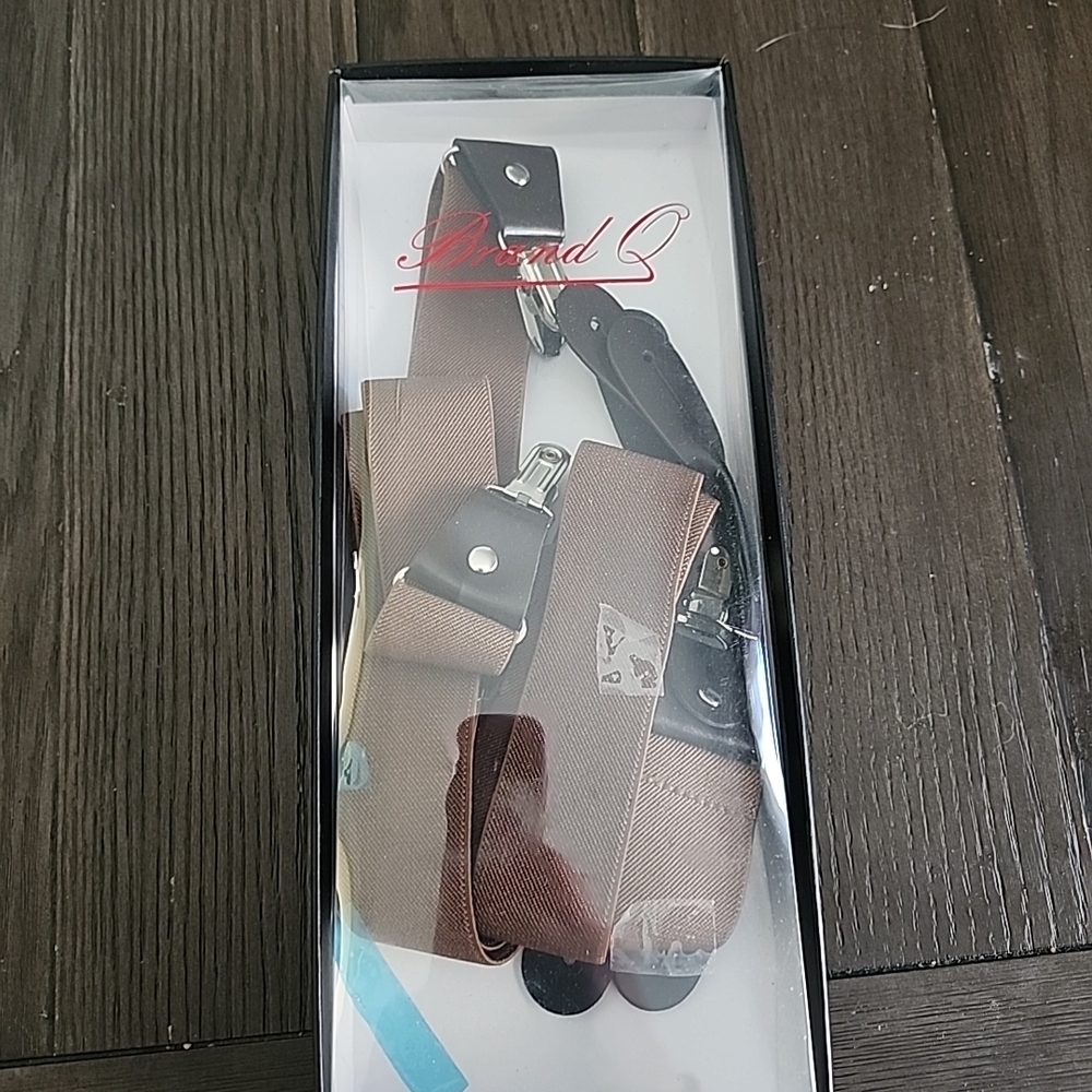 Brand Q Men's Adjustable Suspenders with Clips Brown Wedding EUC With Box